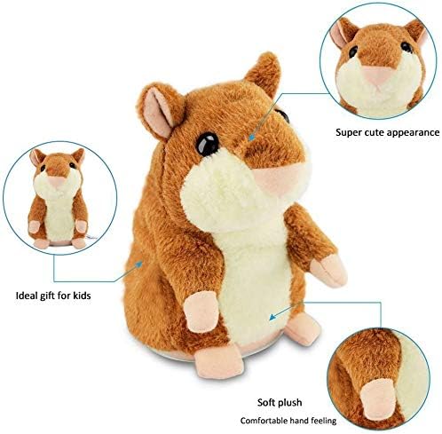 Talking Hamster, Interactive Stuffed Plush Animal Talking Toy Cute Sound Effects with Repeats Your Said Voice, Best Buddy for Kids Gift Age 3+ (Brown)