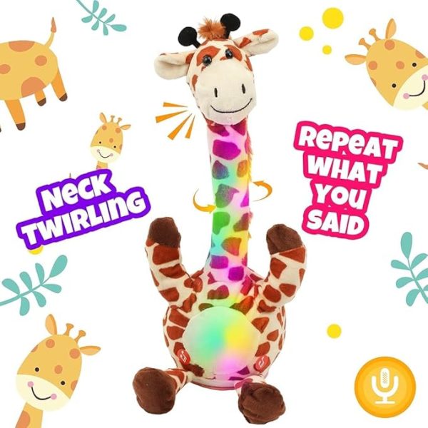 Hopearl Glowing Dancing Giraffe, Repeating Talking Interactive Animated Toy, Wriggling Singing Mimicking, Electric Light Up, Brown, 13''