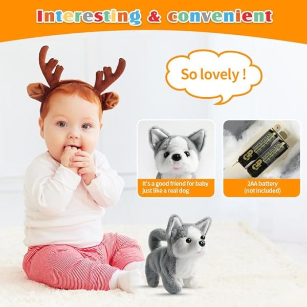Plush Husky Toy Puppy Electronic Interactive Dog - Walking, Barking, Tail Wagging, Stretching Companion Animal for Kids Toddlers