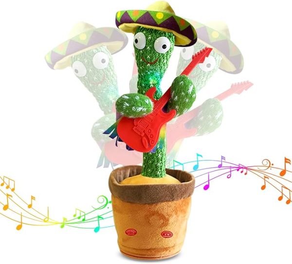 Dancing Talking Cactus Toys, Talking Sunny Cactus Toy Electronic Plush Toy Singing, Record & Repeating What You Say with 120 English Songs and LED Lighting for Home Decor (Guitar)