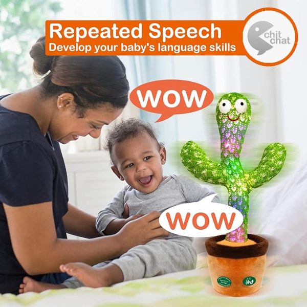 Pbooo [Update Volume Adjustable Dancing Talking Cactus Mimicking Toy, Talking Repeat Singing Cactus Toy 120 Pcs Songs for Baby 16s Record Your Sound with Led Light