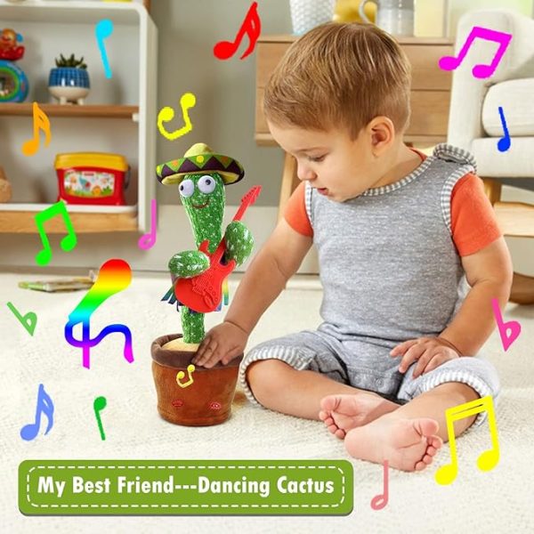 Dancing Talking Cactus Toys, Talking Sunny Cactus Toy Electronic Plush Toy Singing, Record & Repeating What You Say with 120 English Songs and LED Lighting for Home Decor (Guitar)