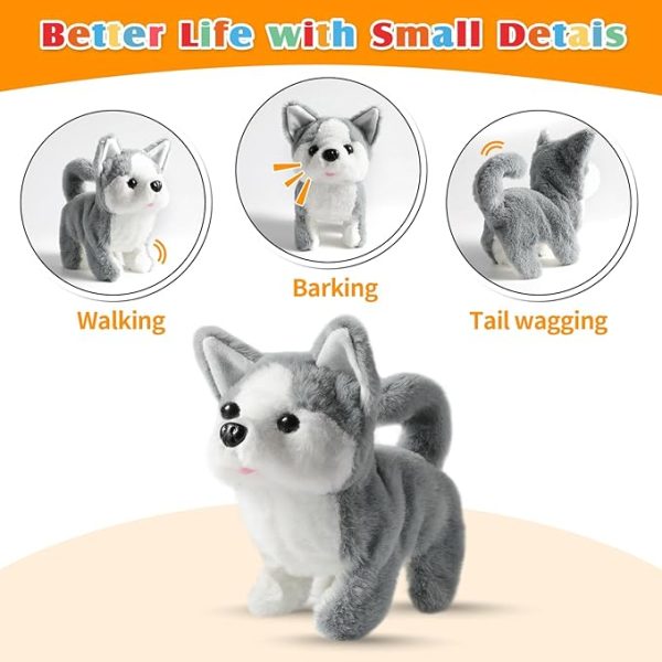 Plush Husky Toy Puppy Electronic Interactive Dog - Walking, Barking, Tail Wagging, Stretching Companion Animal for Kids Toddlers