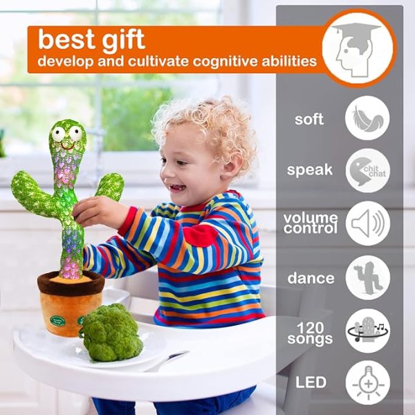 Pbooo [Update Volume Adjustable Dancing Talking Cactus Mimicking Toy, Talking Repeat Singing Cactus Toy 120 Pcs Songs for Baby 16s Record Your Sound with Led Light