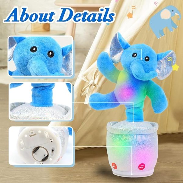 Hopearl Dancing Elephant Toy Repeats What You Say Talking Chasing Elephish Toy Wriggle Singing Mimicking Twisting Interactive Animated Toy Bump and Go Speaking Gift for Toddlers, 13''