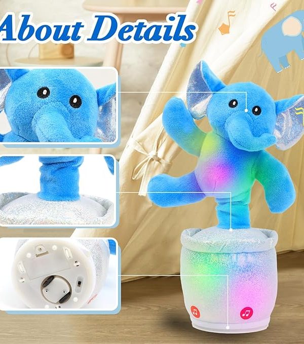 Hopearl Dancing Elephant Toy Repeats What You Say Talking Chasing Elephish Toy Wriggle Singing Mimicking Twisting Interactive Animated Toy Bump and Go Speaking Gift for Toddlers, 13''