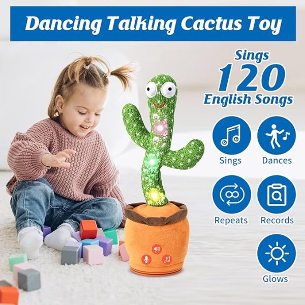 Dancing Talking Cactus Toy for Baby Toddler, Boys Girls Gifts Singing Mimicking Recording Repeating What You Say Baby Toys with 120 English Songs (Adjustable Volume)