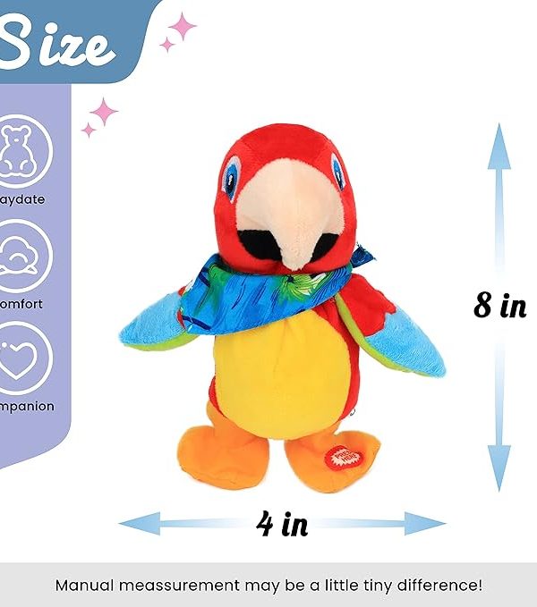 Hopearl Talking Parrot Repeats What You Say Walking Electric Interactive Animated Toy Speaking Plush Buddy Gifts for Toddlers Birthday Festival Holiday, 8''