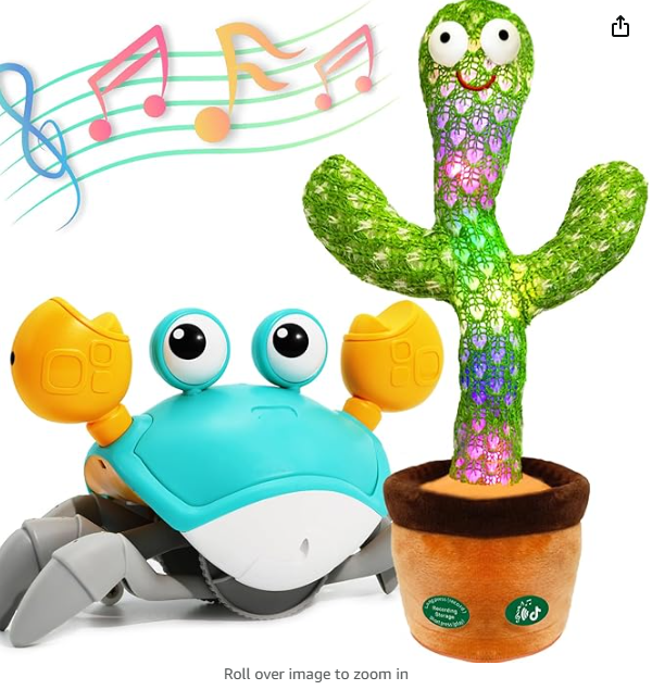 Pbooo Talking Cactus Toy & Walking Crab Baby Toy Bundle - Interactive Plush Toys for Babies and Toddlers