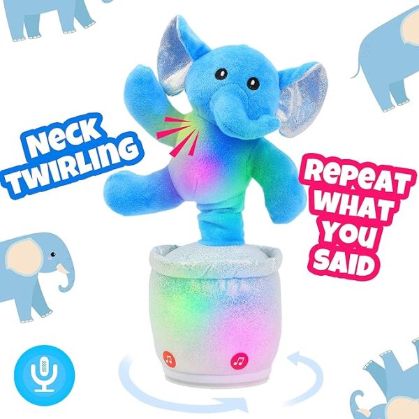 Hopearl Dancing Elephant Toy Repeats What You Say Talking Chasing Elephish Toy Wriggle Singing Mimicking Twisting Interactive Animated Toy Bump and Go Speaking Gift for Toddlers, 13''